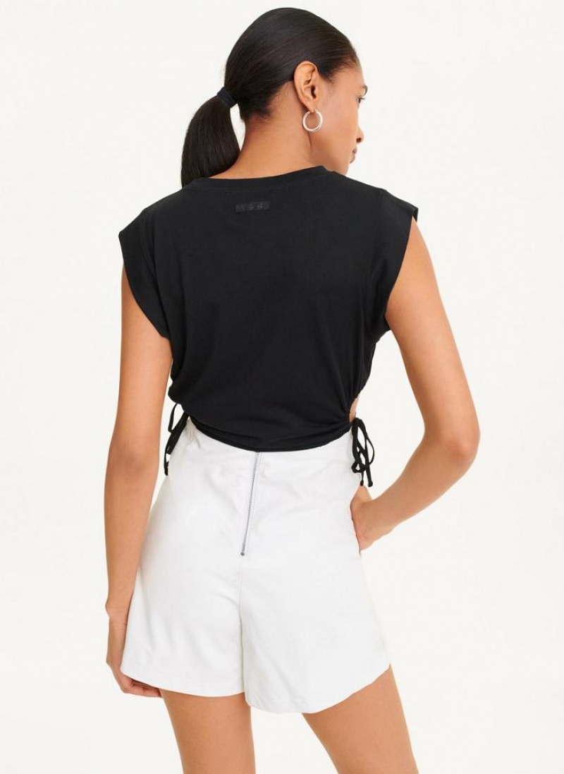 Black DKNY Short Sleeve Side Cut Women's T Shirts | USA-D1984