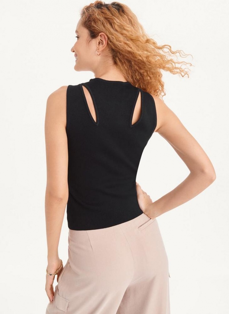Black DKNY Shoulder Cut Out Sweater Women's Tank Tops | USA-D1436