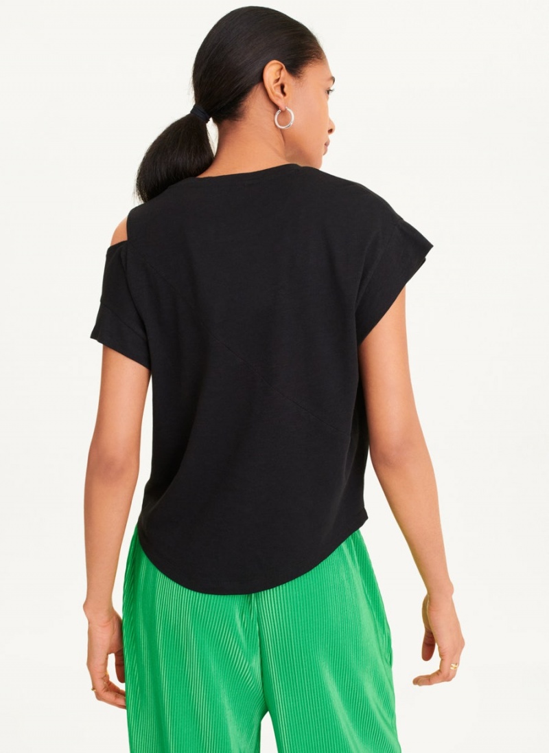 Black DKNY Shoulder Cut Out Women's T Shirts | USA-D0416