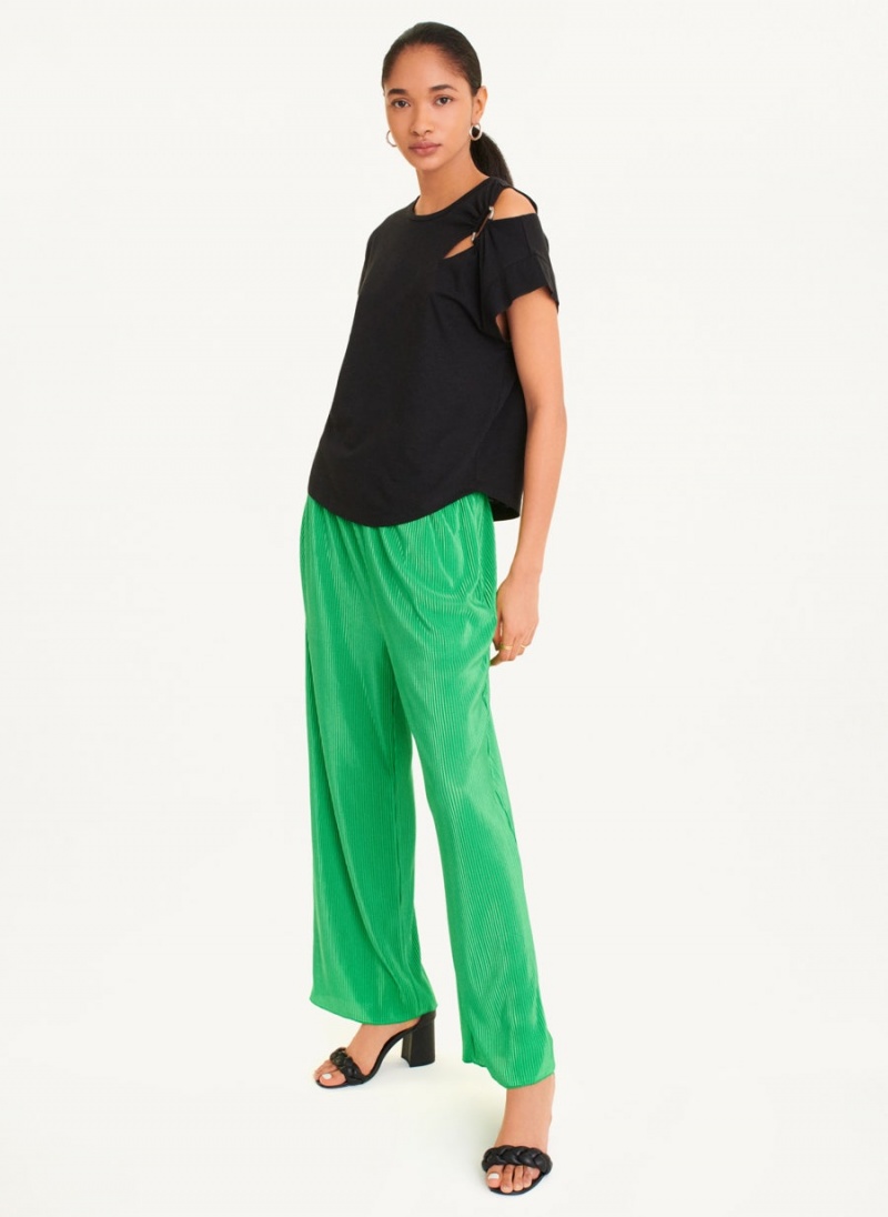 Black DKNY Shoulder Cut Out Women's T Shirts | USA-D0416