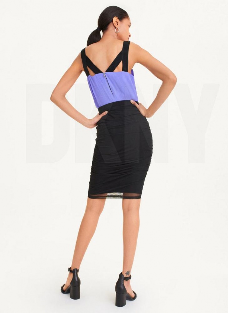 Black DKNY Side Ruch Mesh Women's Skirts | USA-D0749