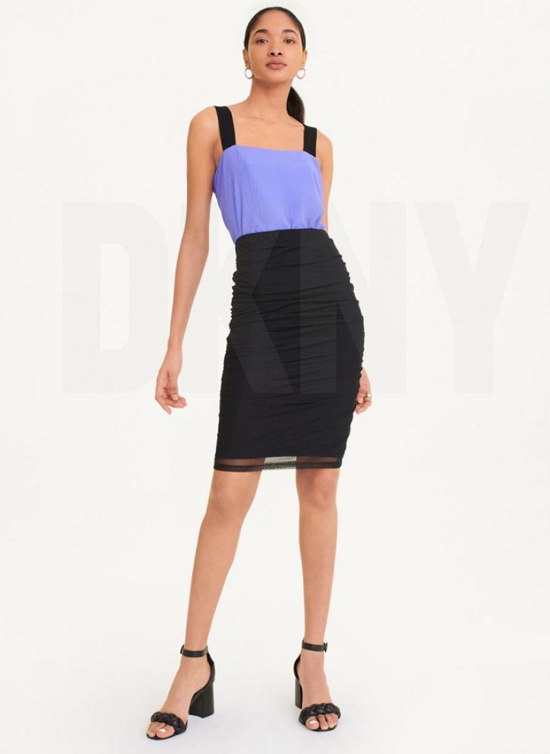 Black DKNY Side Ruch Mesh Women's Skirts | USA-D0749