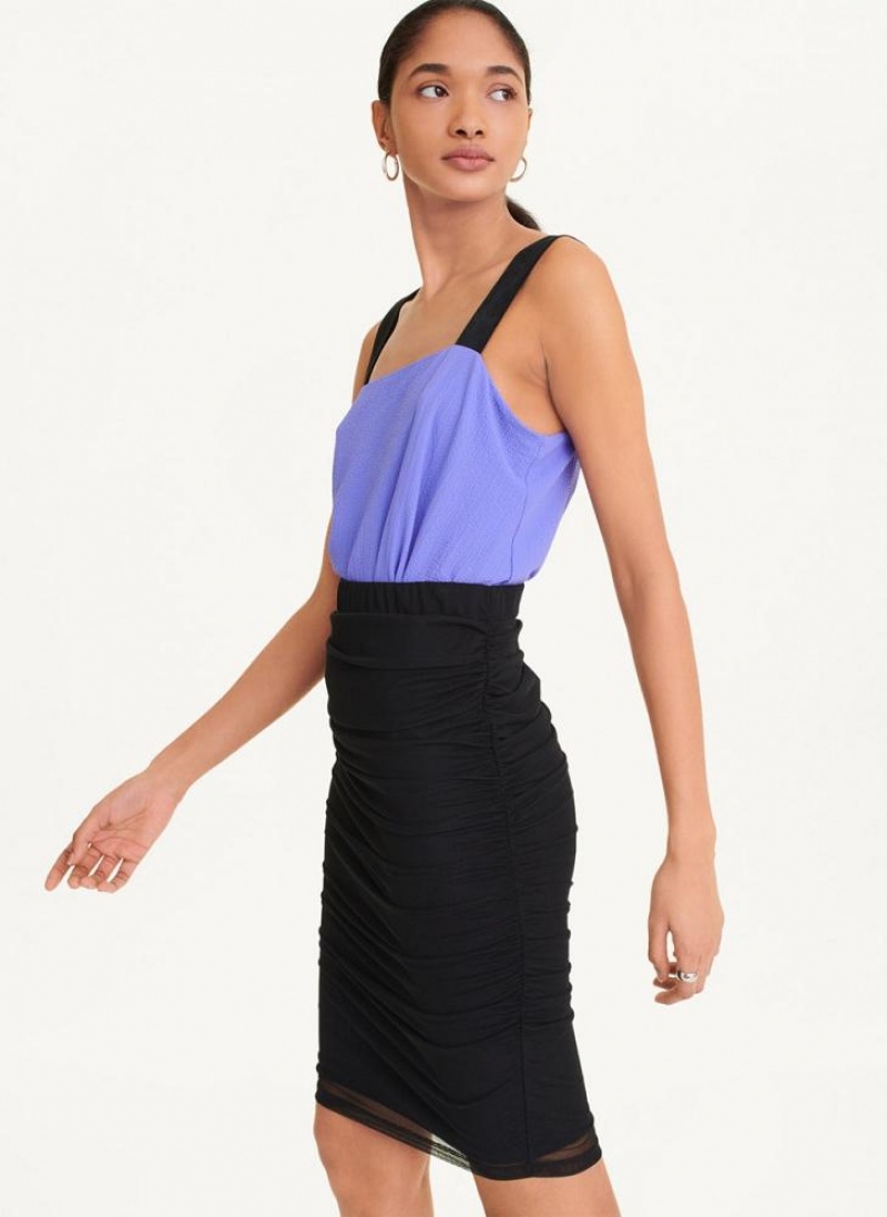 Black DKNY Side Ruch Mesh Women's Skirts | USA-D0749