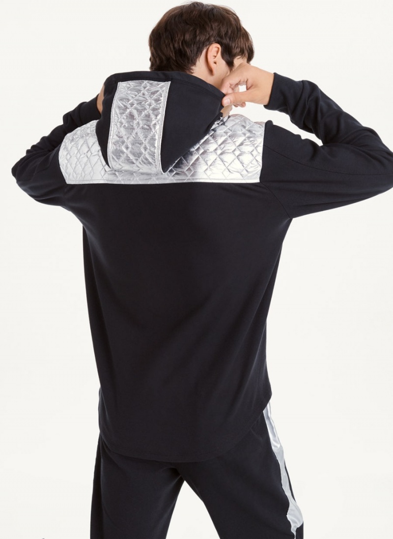 Black DKNY Silver Contrast 1/2 Zip Men's Hoodies | USA-D0695