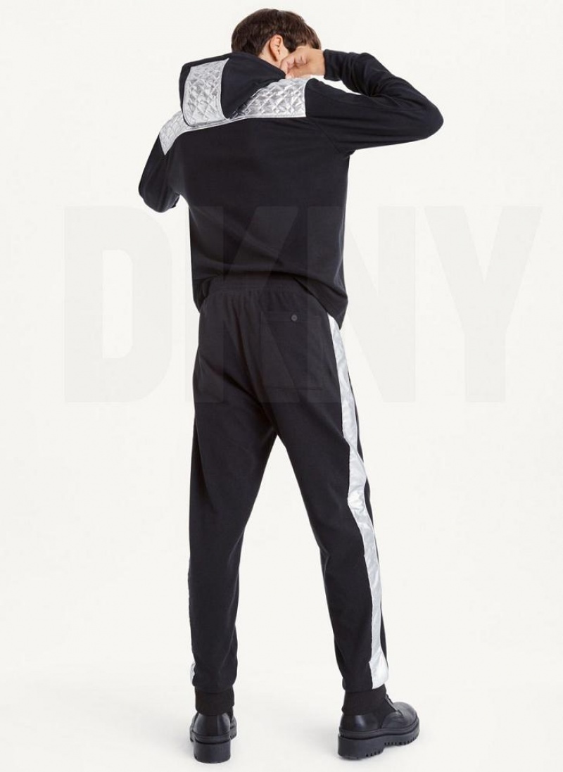 Black DKNY Silver Panel Dstring Men's Pants | USA-D1193