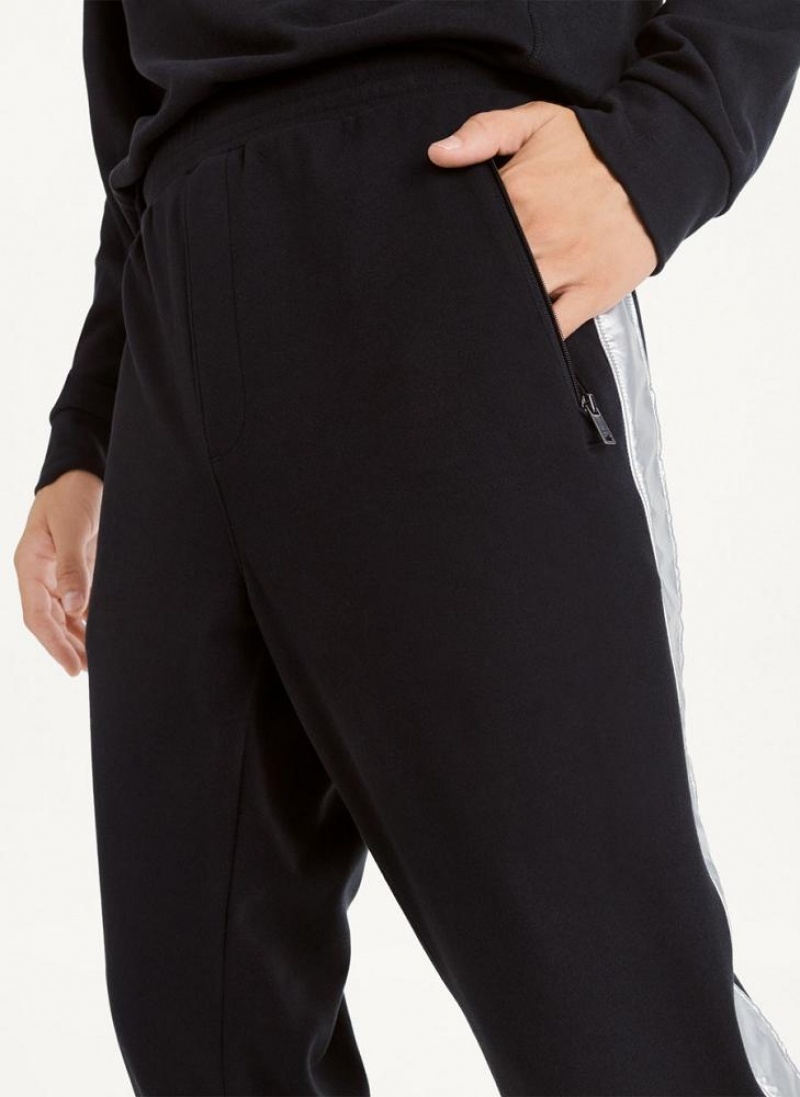 Black DKNY Silver Panel Dstring Men's Pants | USA-D1193