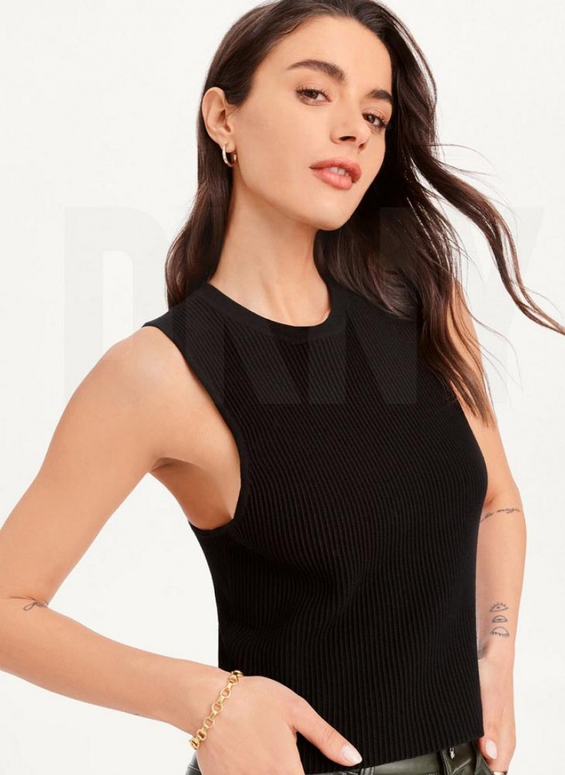 Black DKNY Sleeveless Crewneck Crop Women's Sweaters | USA-D1897
