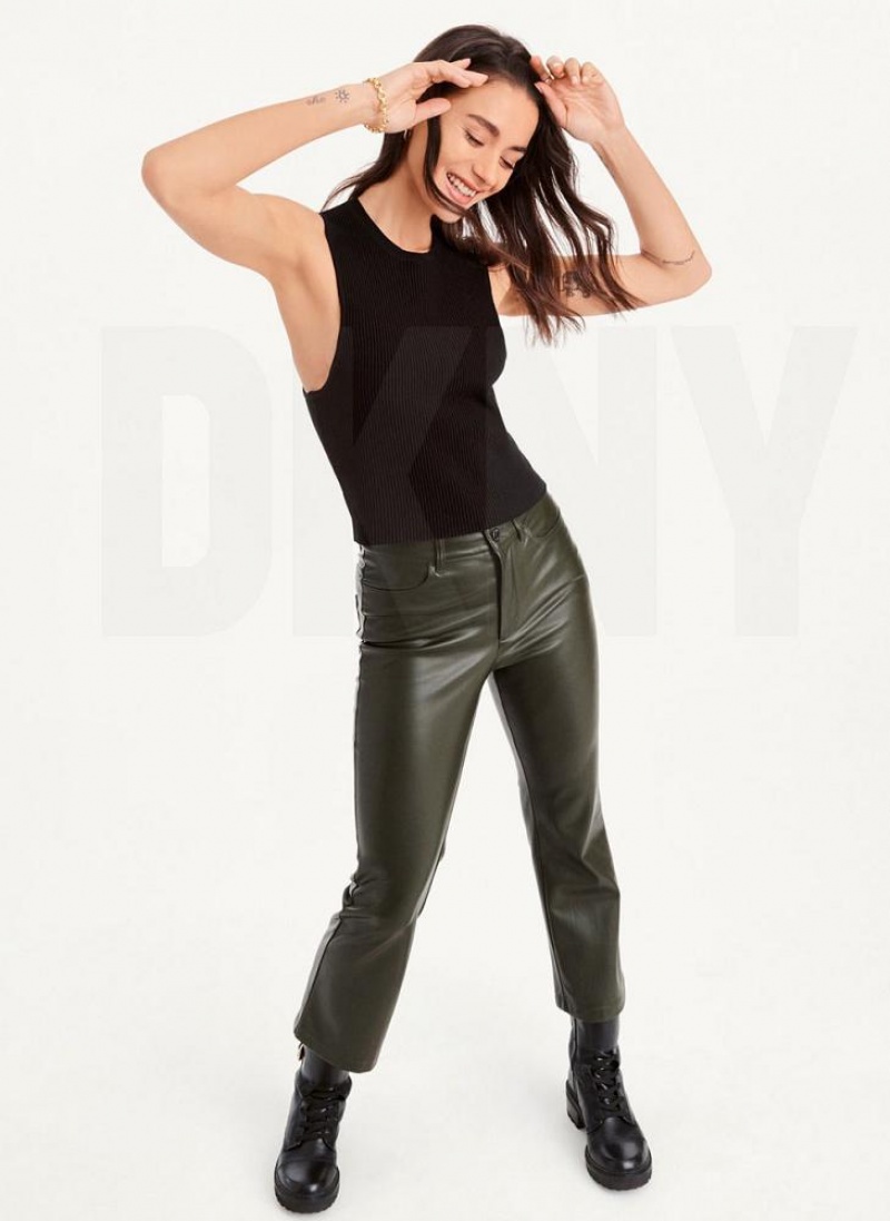Black DKNY Sleeveless Crewneck Crop Women's Sweaters | USA-D1897
