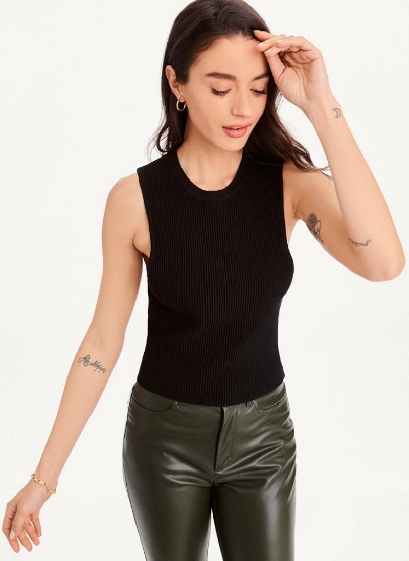 Black DKNY Sleeveless Crewneck Crop Women's Sweaters | USA-D1897