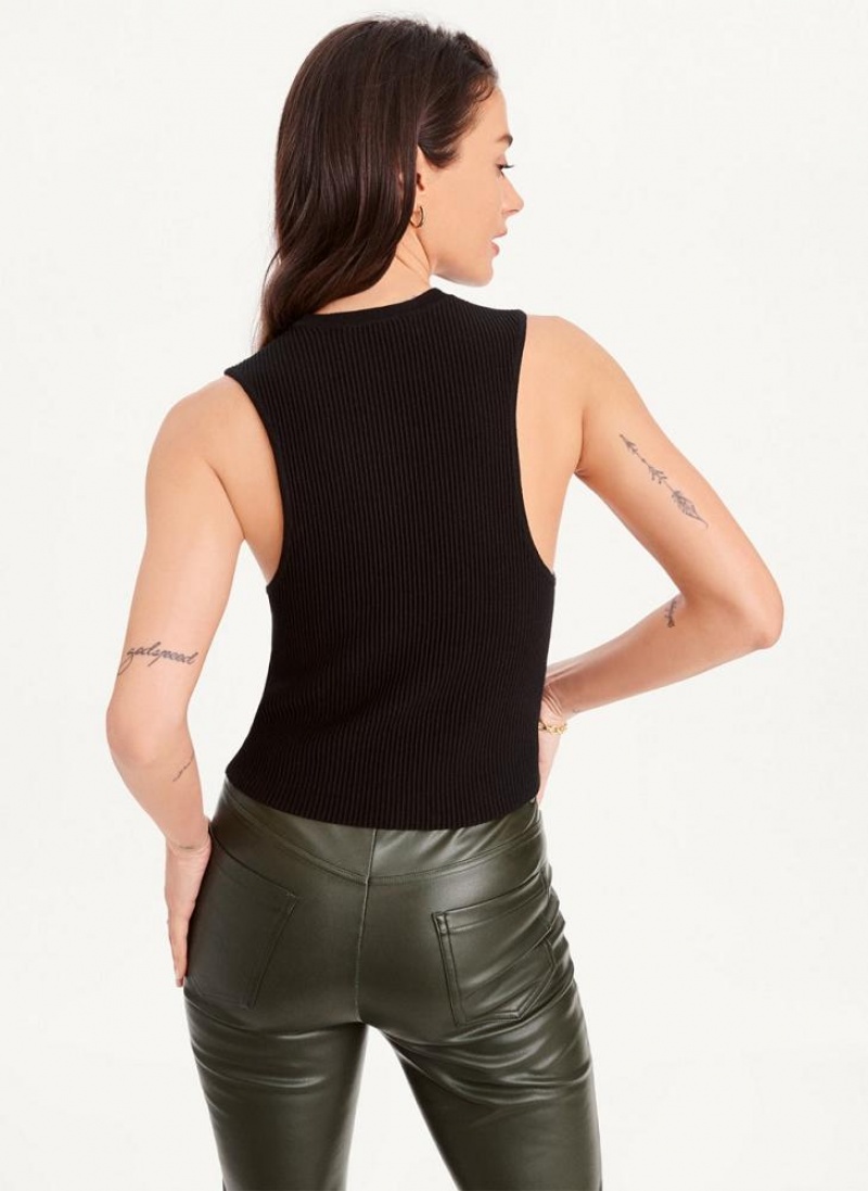 Black DKNY Sleeveless Crewneck Crop Women's Sweaters | USA-D1897
