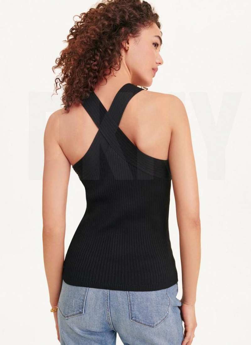 Black DKNY Sleeveless Crossover Women's Sweaters | USA-D1078