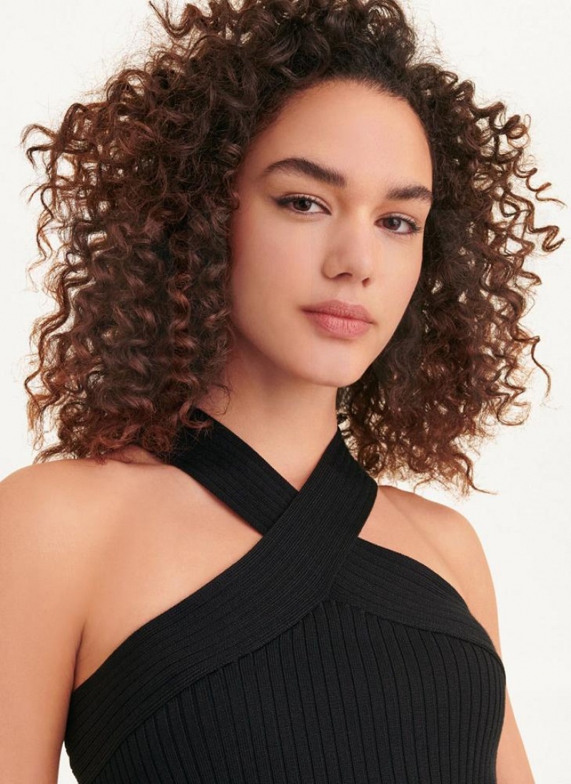 Black DKNY Sleeveless Crossover Women's Sweaters | USA-D1078