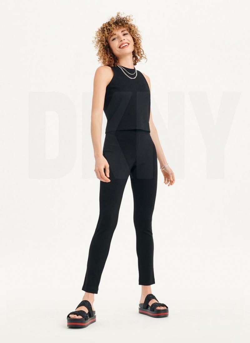 Black DKNY Sleeveless High Neck Cropped Women's Tank Tops | USA-D0822