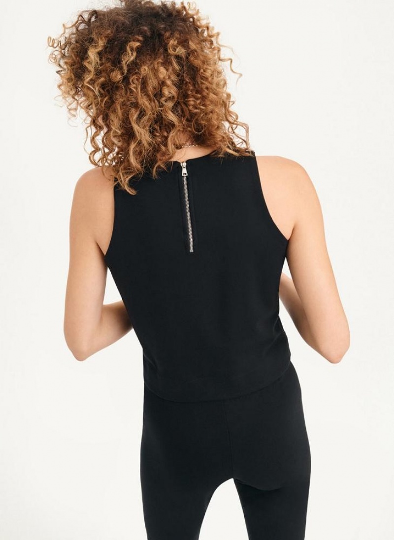 Black DKNY Sleeveless High Neck Cropped Women's Tank Tops | USA-D0822