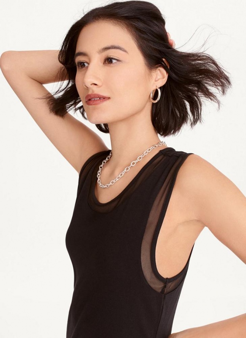 Black DKNY Sleeveless Mix Media Mesh Midi Women's Dresses | USA-D0486