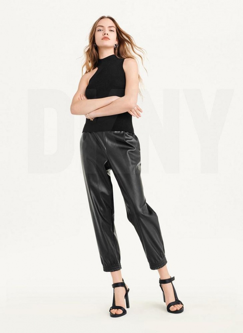 Black DKNY Sleeveless Mock Neck Women's Sweaters | USA-D0821