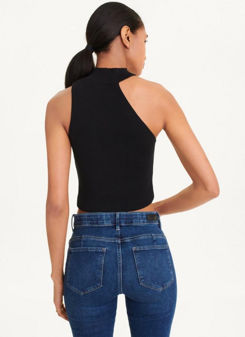 Black DKNY Sleeveless Mock Neck Women's Sweaters | USA-D0821