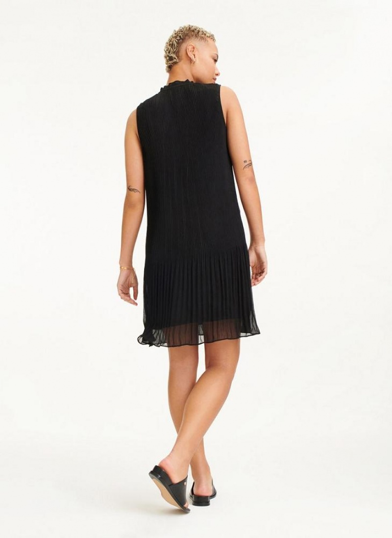 Black DKNY Sleeveless Pleated Women's Dresses | USA-D0925