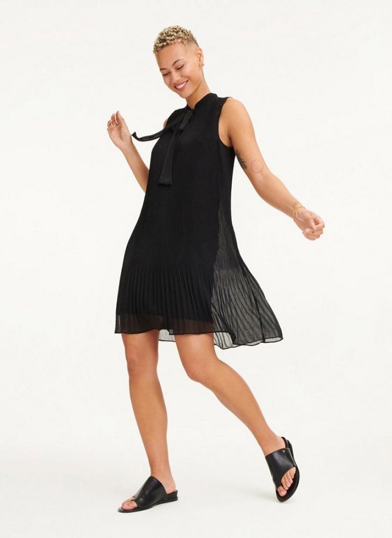 Black DKNY Sleeveless Pleated Women's Dresses | USA-D0925