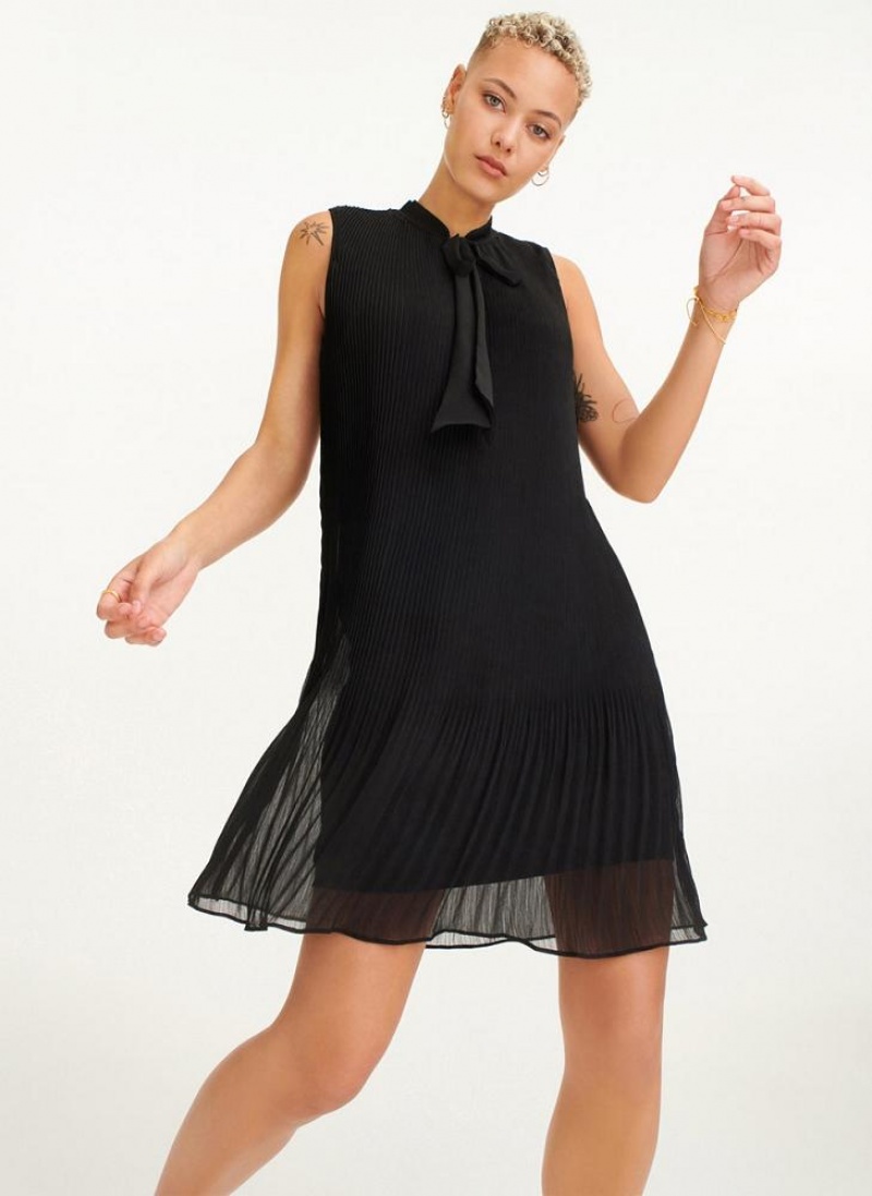 Black DKNY Sleeveless Pleated Women's Dresses | USA-D0925