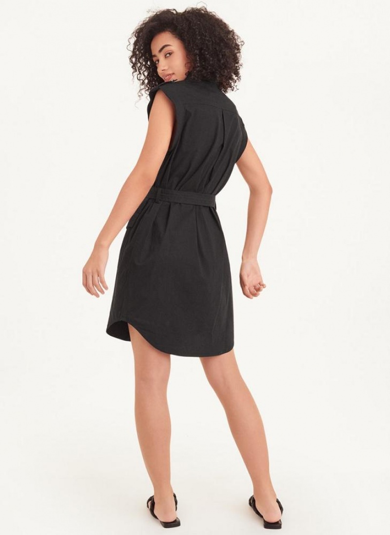 Black DKNY Sleeveless Poplin Women's Dresses | USA-D0796