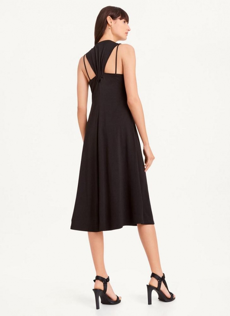 Black DKNY Sleeveless Scoopneck Twist Racerback Women's Dresses | USA-D1567