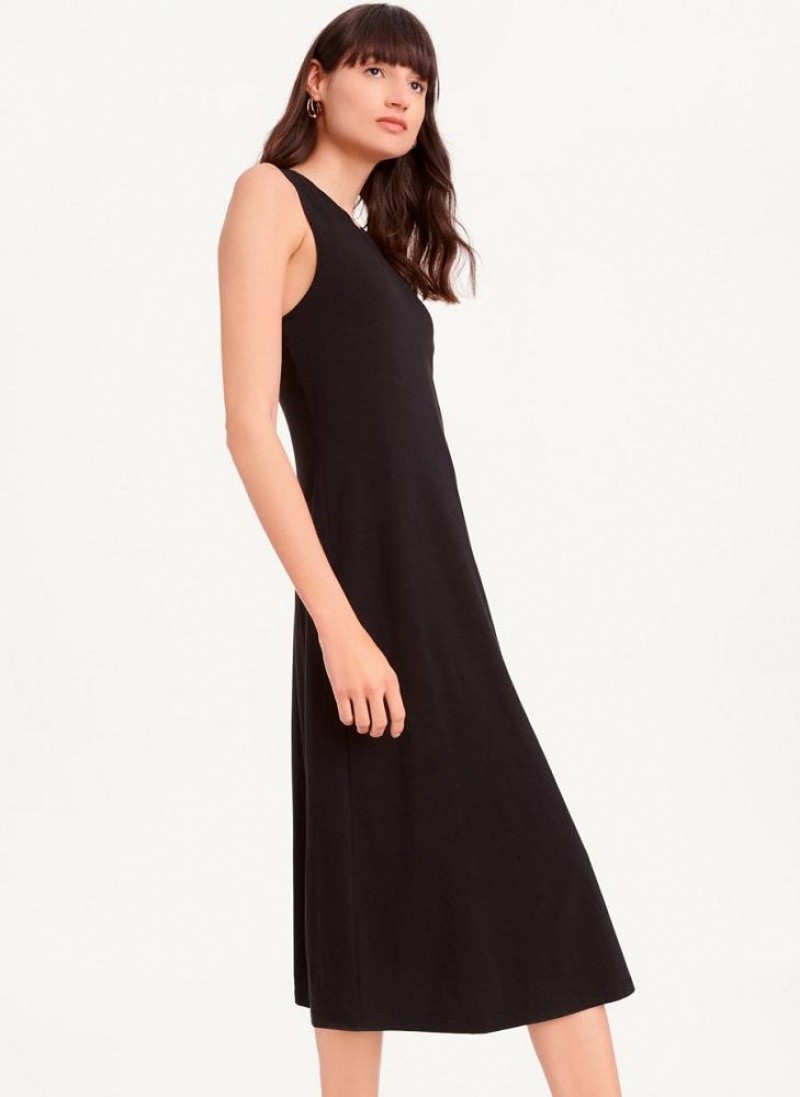 Black DKNY Sleeveless Scoopneck Twist Racerback Women's Dresses | USA-D1567