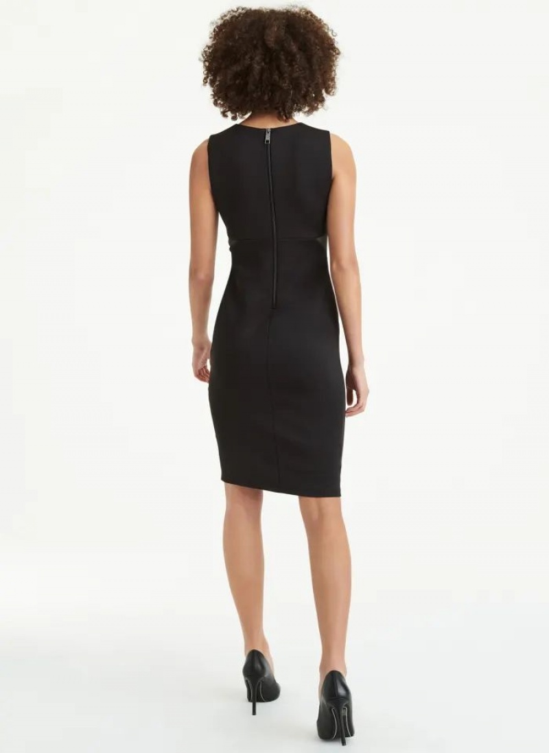 Black DKNY Sleeveless Scuba With Mesh Midi Women's Dresses | USA-D1781