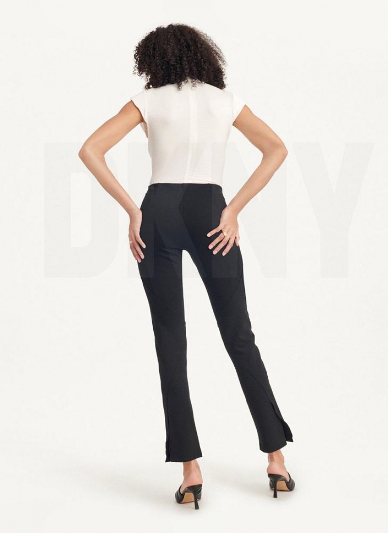 Black DKNY Slim Seamed With Side Slit Women's Pants | USA-D1714