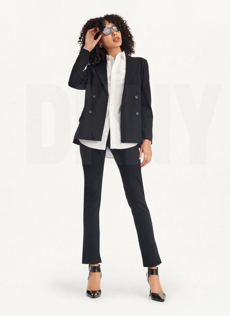 Black DKNY Slim Seamed With Side Slit Women's Pants | USA-D1714