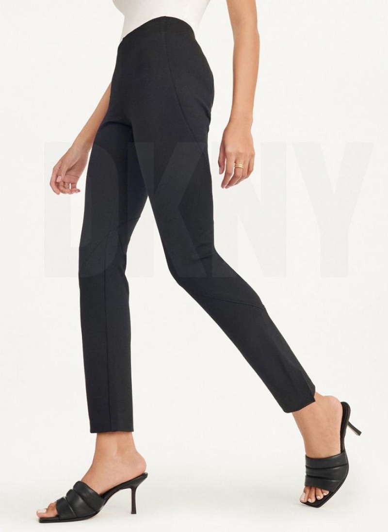 Black DKNY Slim Seamed With Side Slit Women's Pants | USA-D1714