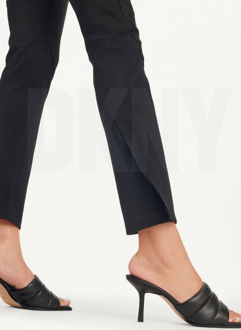 Black DKNY Slim Seamed With Side Slit Women's Pants | USA-D1714