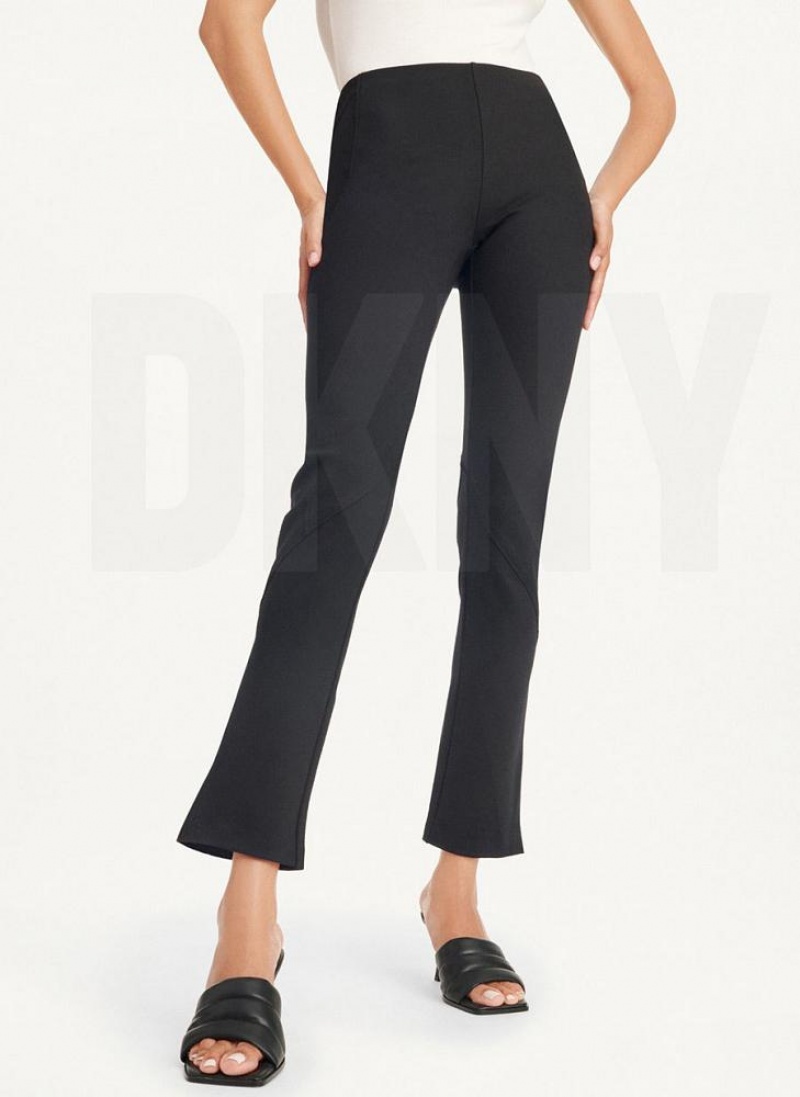 Black DKNY Slim Seamed With Side Slit Women\'s Pants | USA-D1714