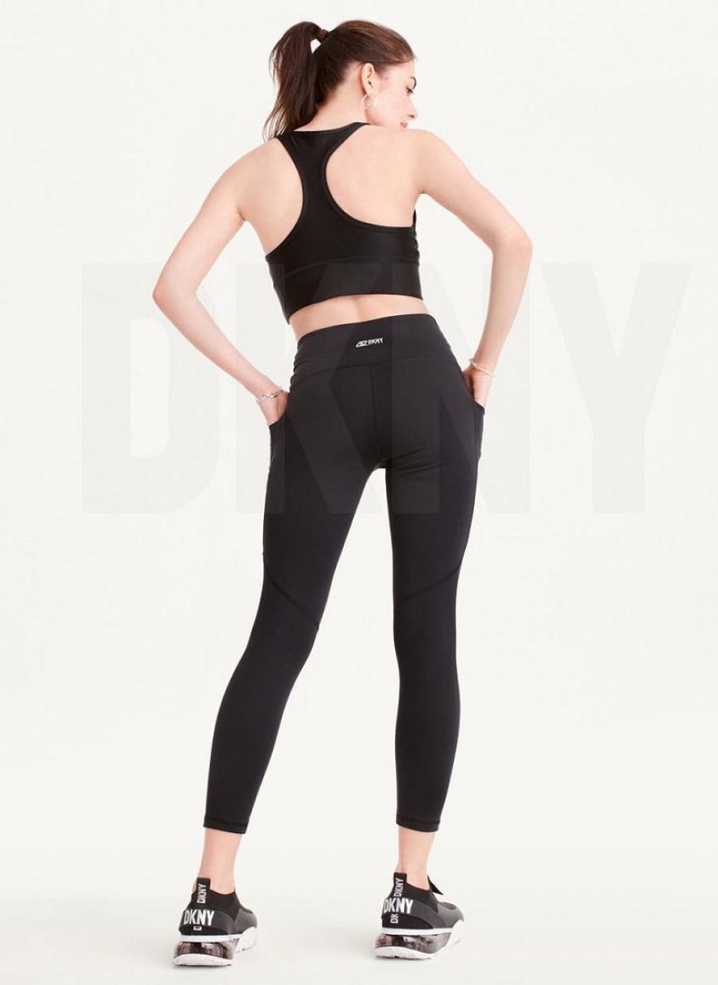 Black DKNY Slim Shape Crossover Women's Leggings | USA-D1187