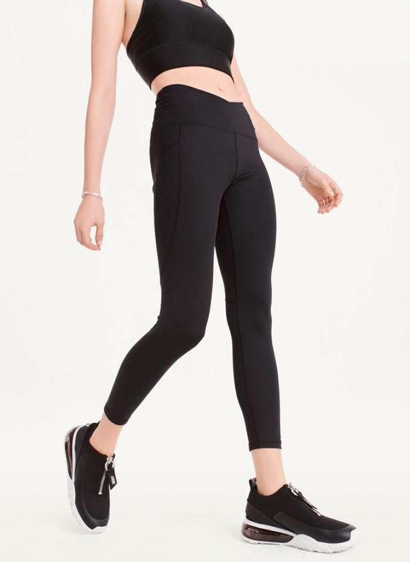 Black DKNY Slim Shape Crossover Women's Leggings | USA-D1187