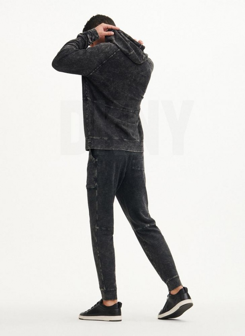 Black DKNY Slub Beach French Terry Men's Hoodies | USA-D0917