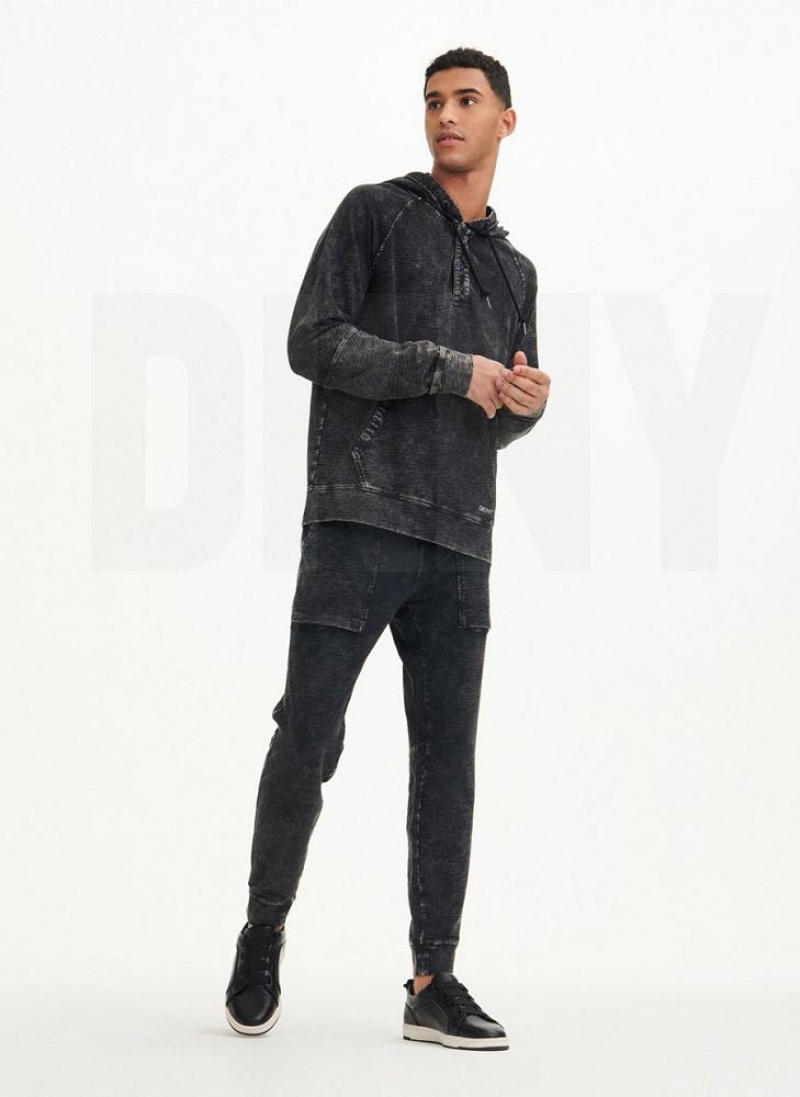 Black DKNY Slub Beach French Terry Men's Hoodies | USA-D0917
