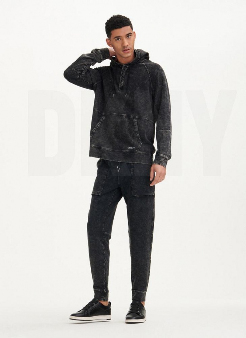 Black DKNY Slub Beach French Terry Men's Hoodies | USA-D0917