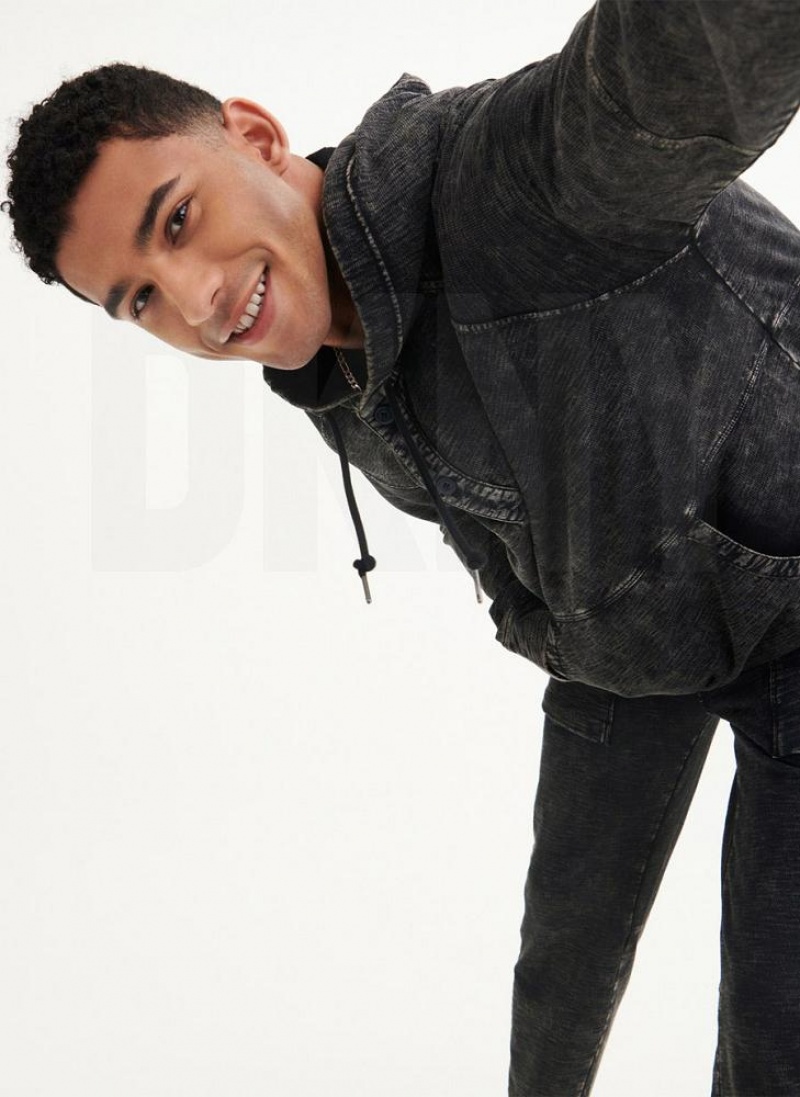 Black DKNY Slub Beach French Terry Men's Hoodies | USA-D0917