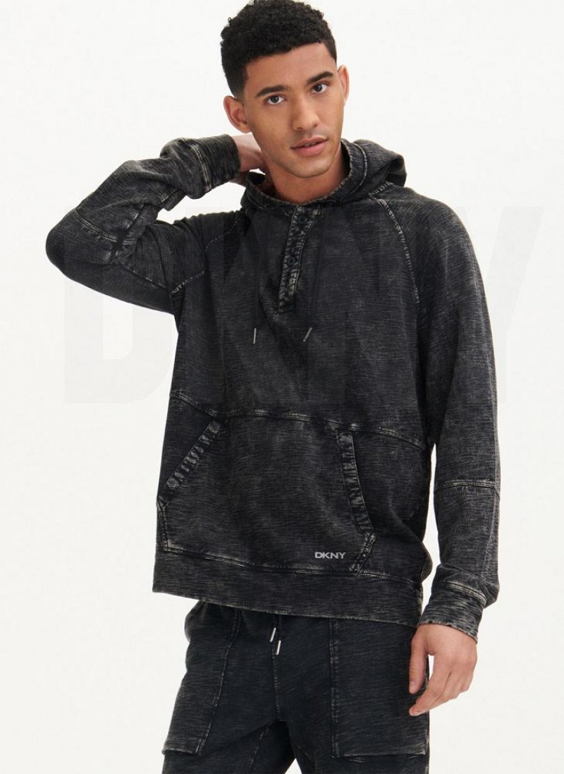 Black DKNY Slub Beach French Terry Men\'s Hoodies | USA-D0917