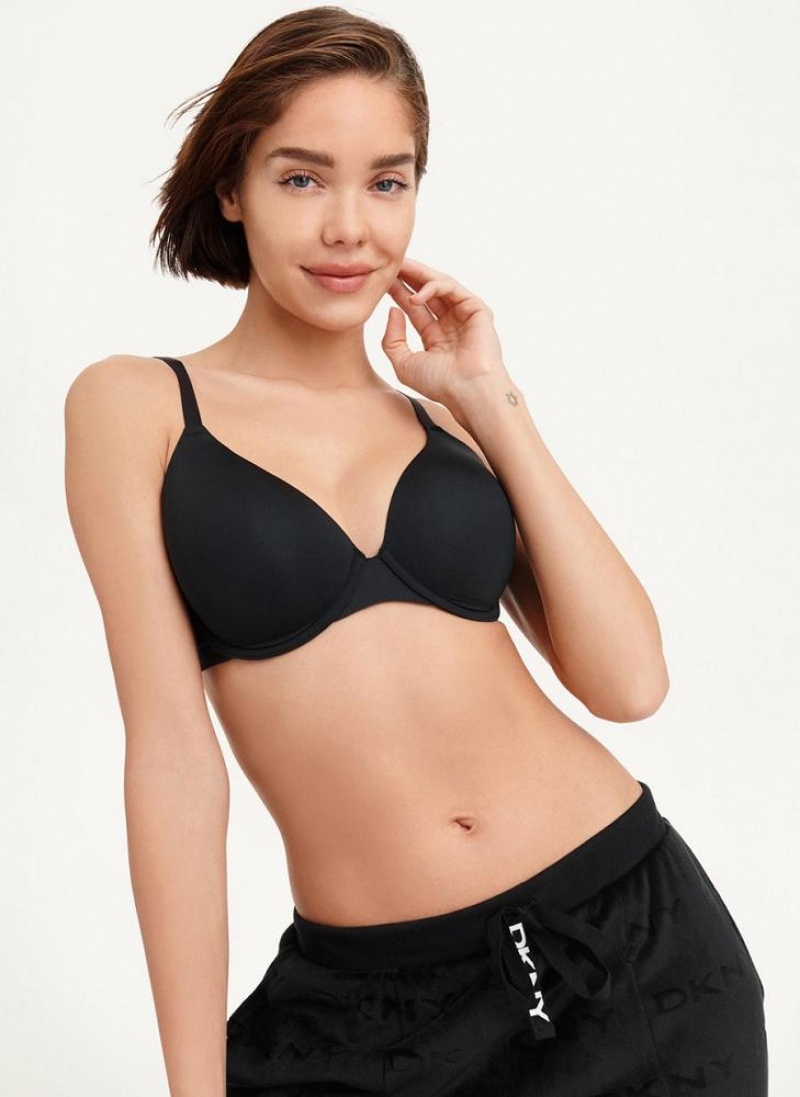 Black DKNY Smooth Essentials T-Shirt Women\'s Bras | USA-D1020