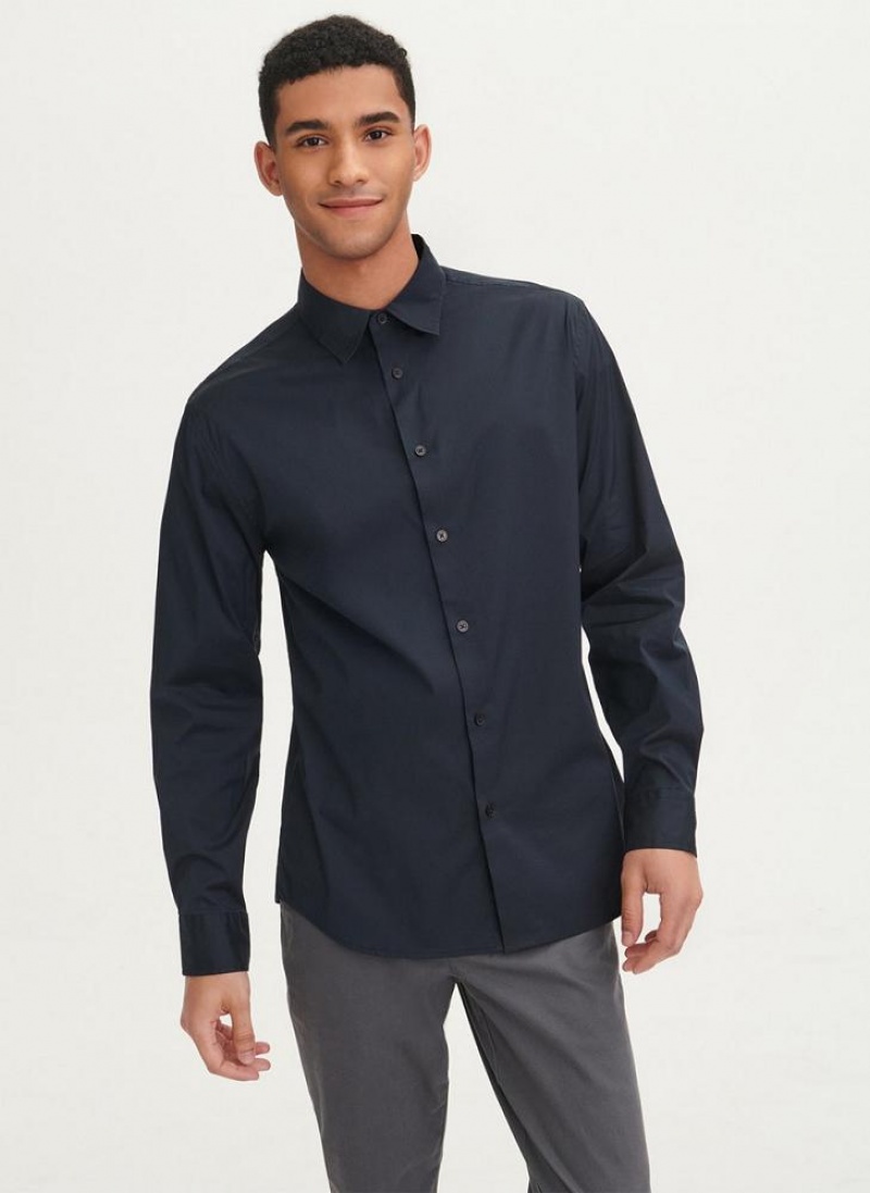 Black DKNY Solid Woven Men's Shirts | USA-D1692