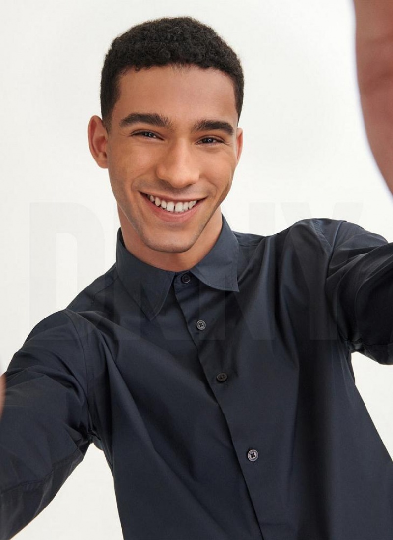 Black DKNY Solid Woven Men's Shirts | USA-D1692