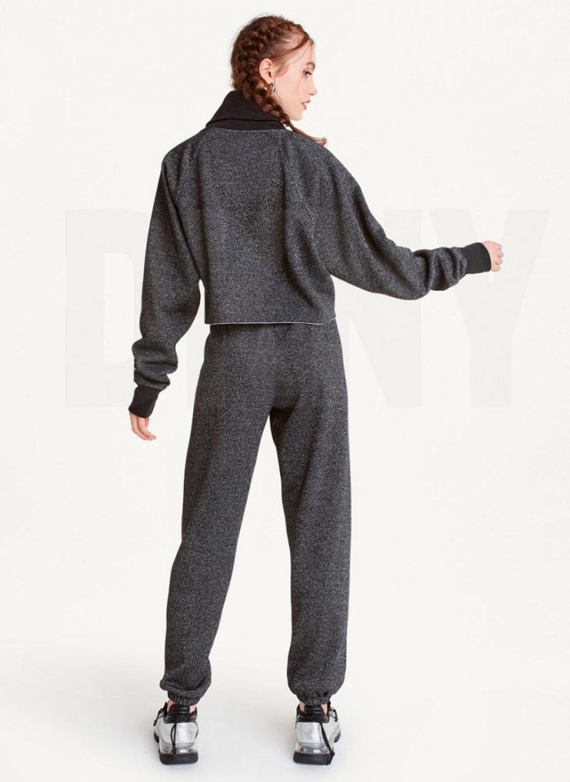 Black DKNY Sparkle Fleece High Waist Women's Joggers | USA-D0237