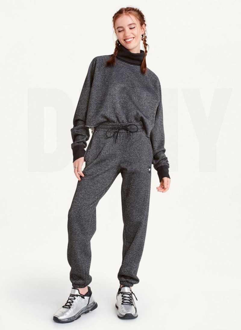 Black DKNY Sparkle Fleece High Waist Women's Joggers | USA-D0237
