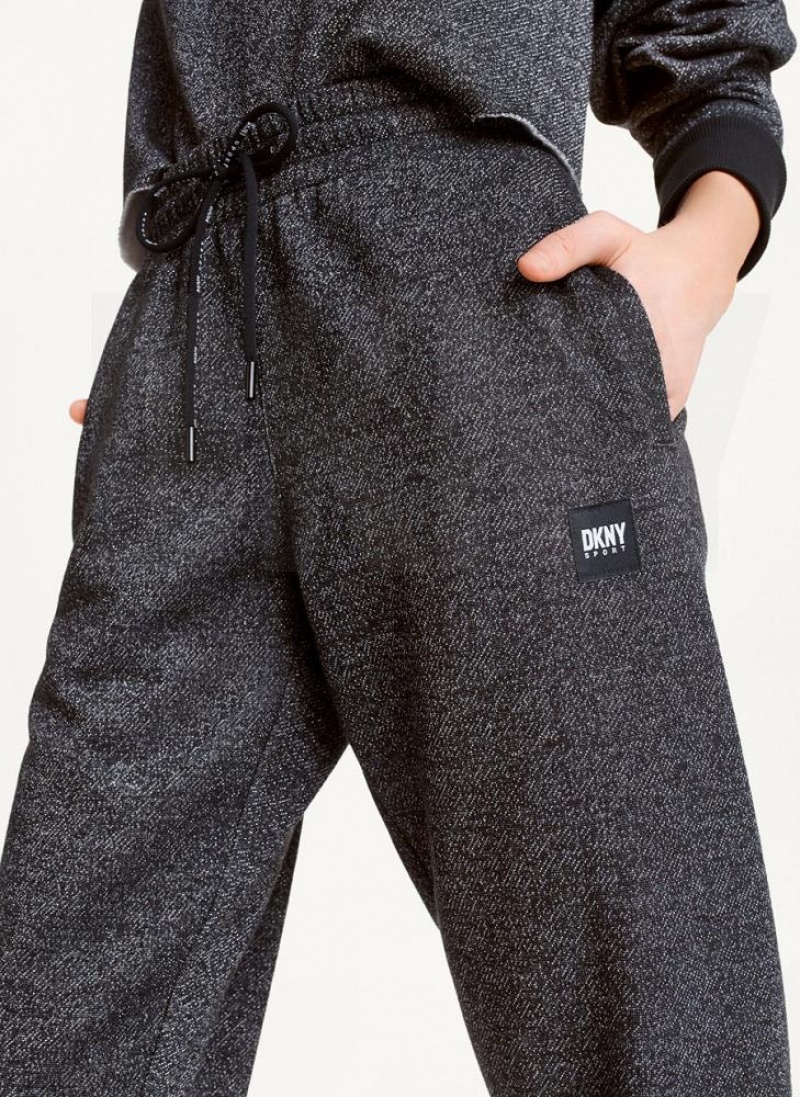 Black DKNY Sparkle Fleece High Waist Women's Joggers | USA-D0237
