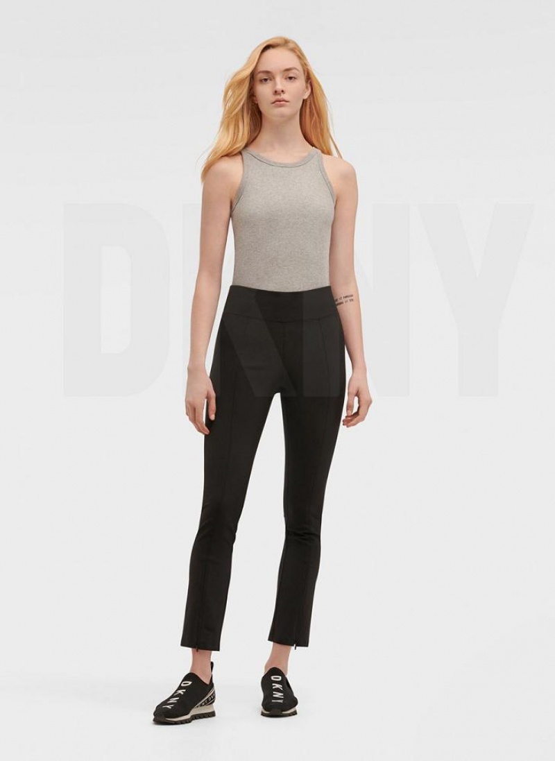 Black DKNY Split Seam Compression With Zippers Women's Leggings | USA-D0337