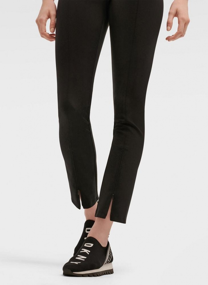 Black DKNY Split Seam Compression With Zippers Women's Leggings | USA-D0337