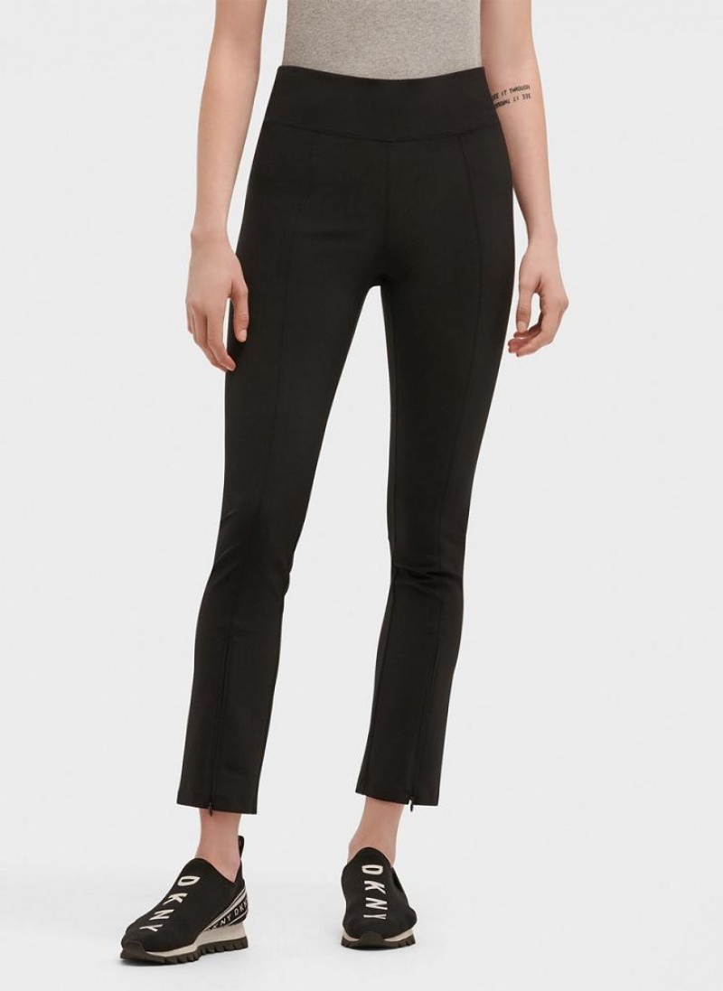 Black DKNY Split Seam Compression With Zippers Women\'s Leggings | USA-D0337