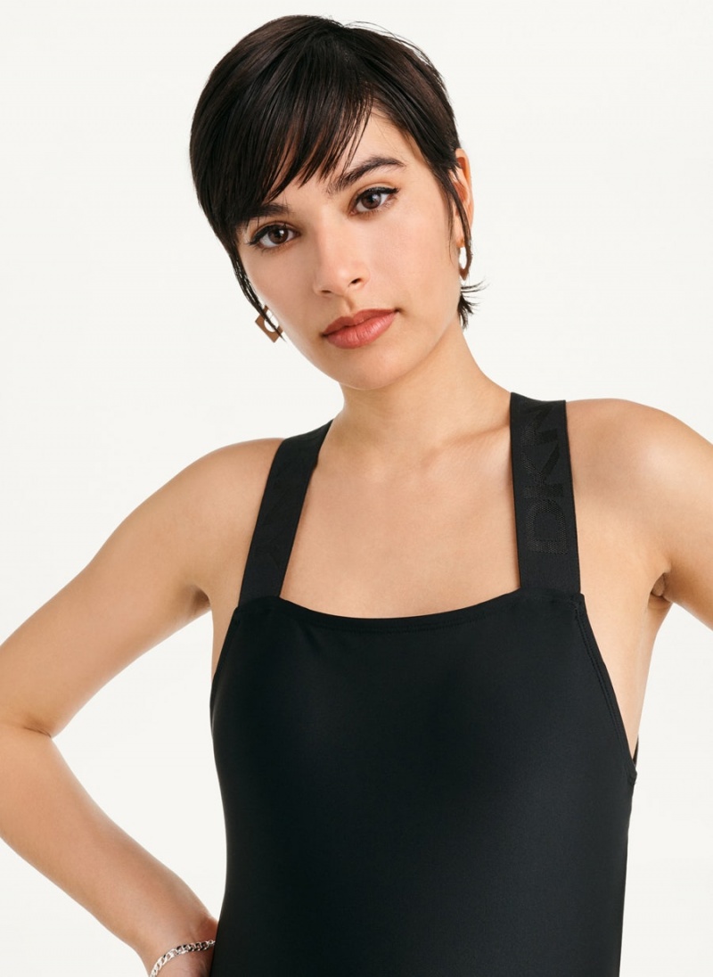 Black DKNY Square Neck One-Piece Women's Swimsuits | USA-D0731